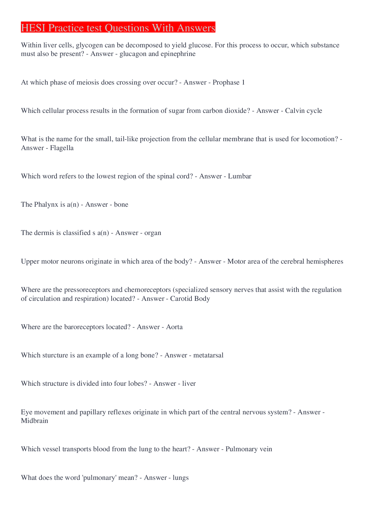 Preview image for HESI Practice test (100% Correct Answers ) 2022/2023